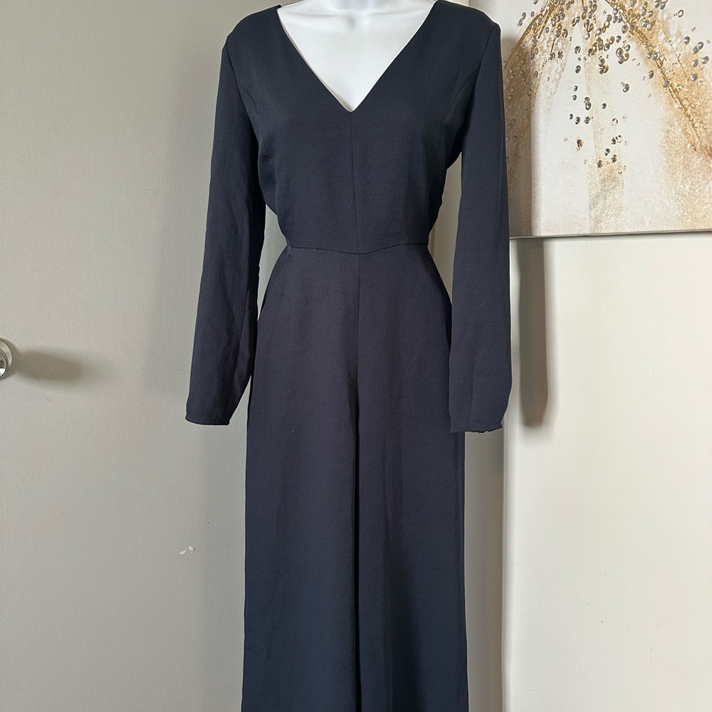 SOLD-Aritzia Wilfred Navy Blue Écoulement Jumpsuit Long Sleeve Keyhole Tie 2